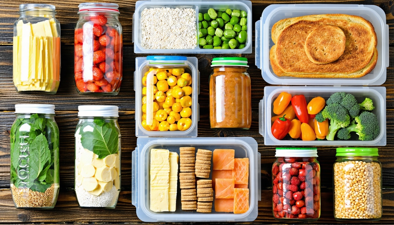 A variety of food items packaged in eco-friendly m-1