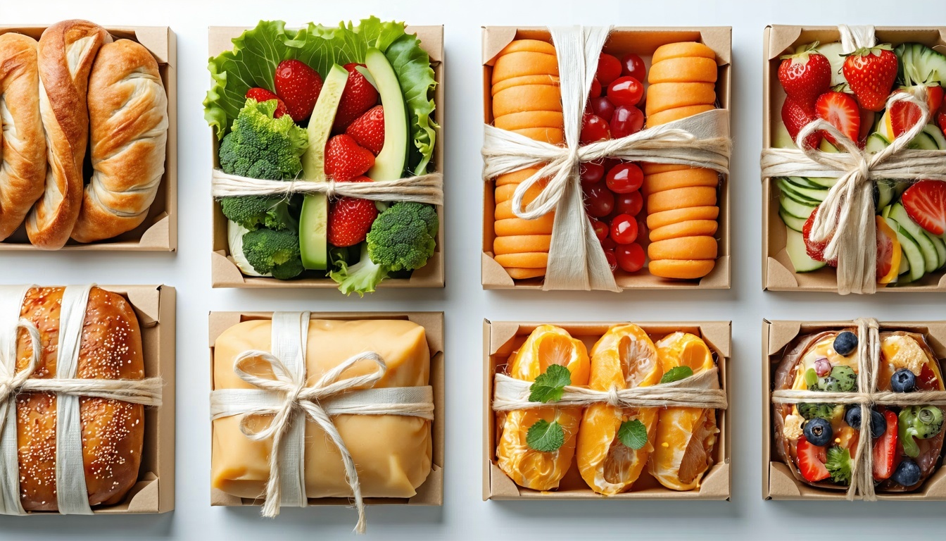 A variety of food items wrapped in different types
