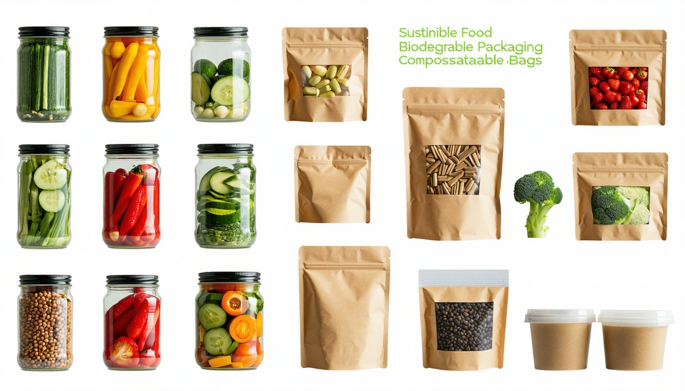 A variety of sustainable food packaging options di