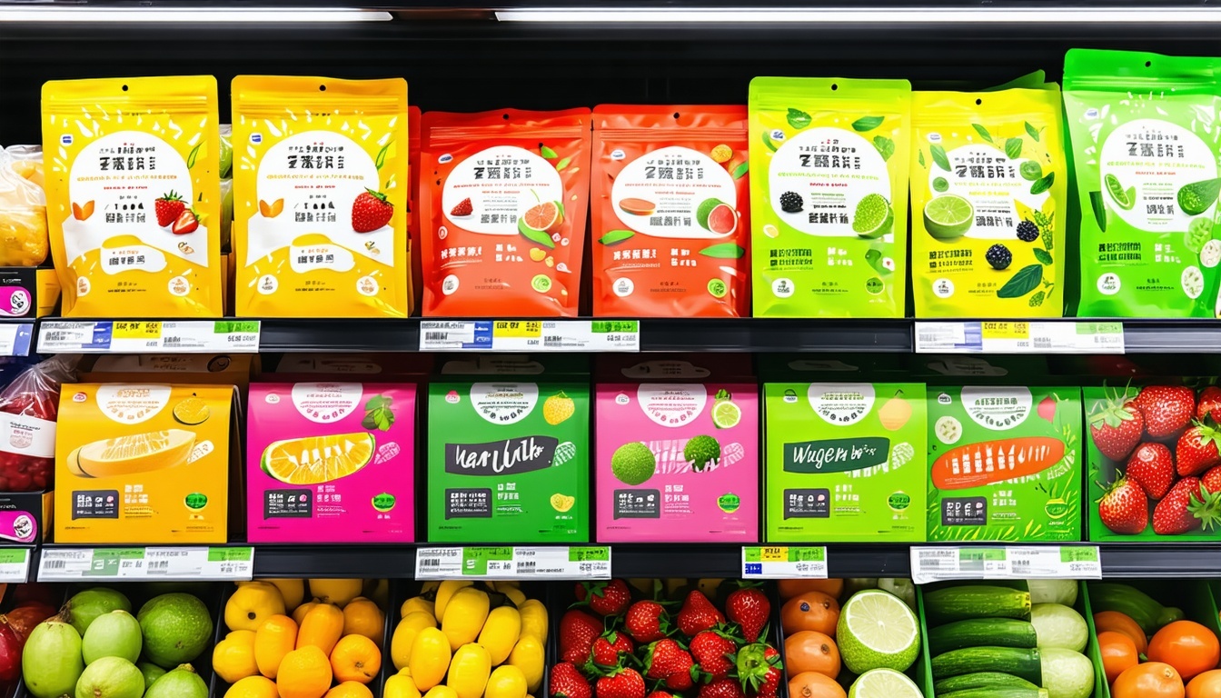 A vibrant and creatively designed food package tha