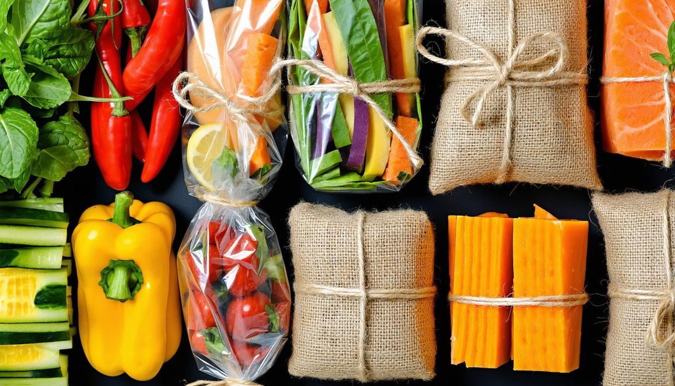 A vibrant image of various food items wrapped in d